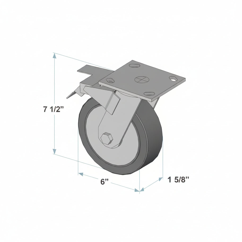 Swivel Plate-Mount Caster with Brake W-6PSB 6