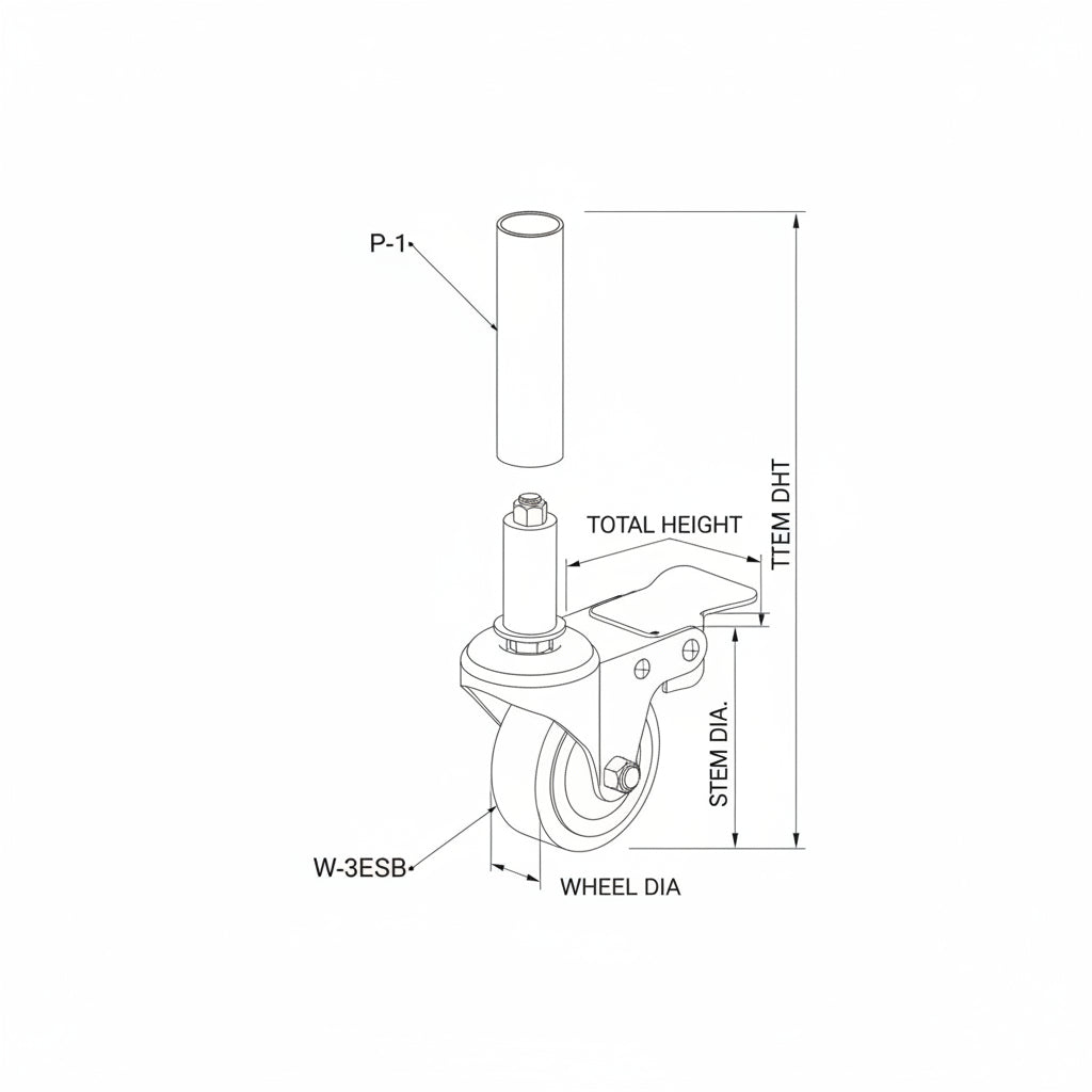 Swivel Stem Mount Caster with brake W-3ESB 3